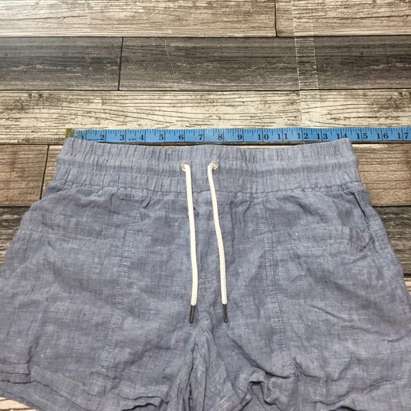 Athleta Cabo Linen 4 Inch Shorts Women’s 2 Blue Drawstring Casual - Picture 3 of 8